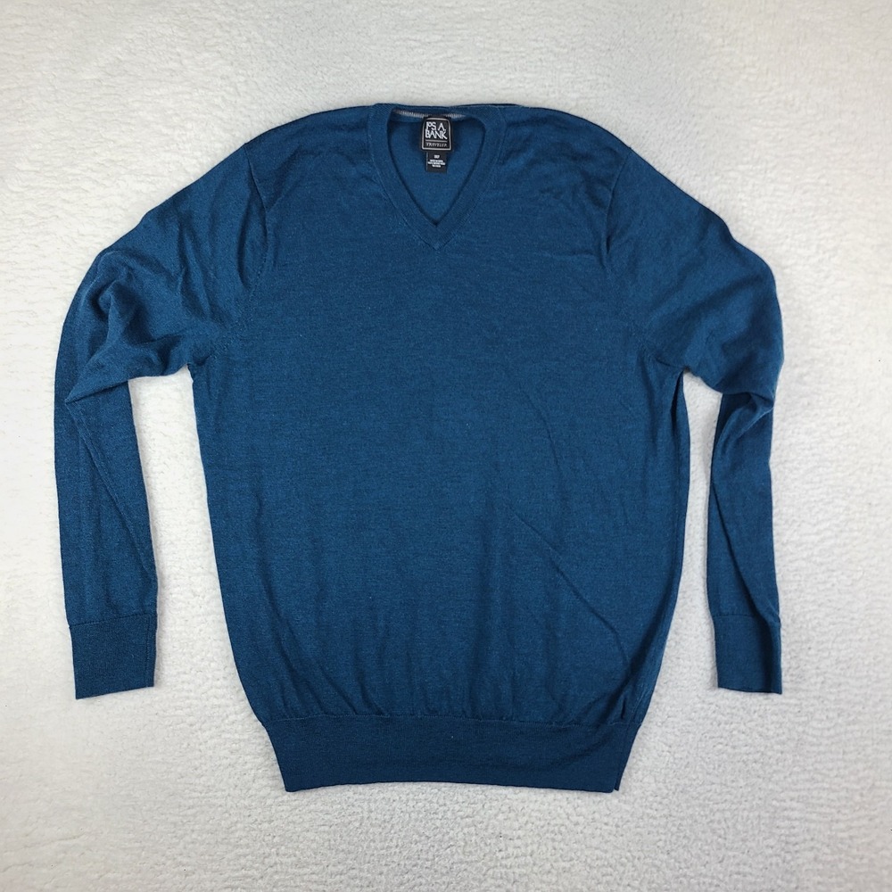 Jos A Bank Traveler Sweater Mens 2XLT 2XL Tall Teal Blue V Neck Merino Wool